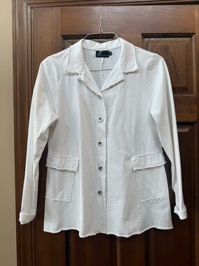 Casual White Button-Front Textured Blazer